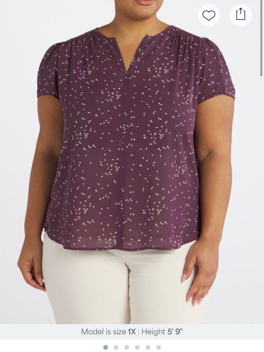 Plus Size Plum Short-Sleeve Notch-Neck Blouse